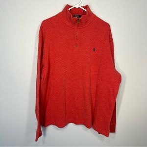 Ralph Lauren Sweater Mens 2XL XXL Red Quarter Zip Mock Neck Knit Pullover Cotton